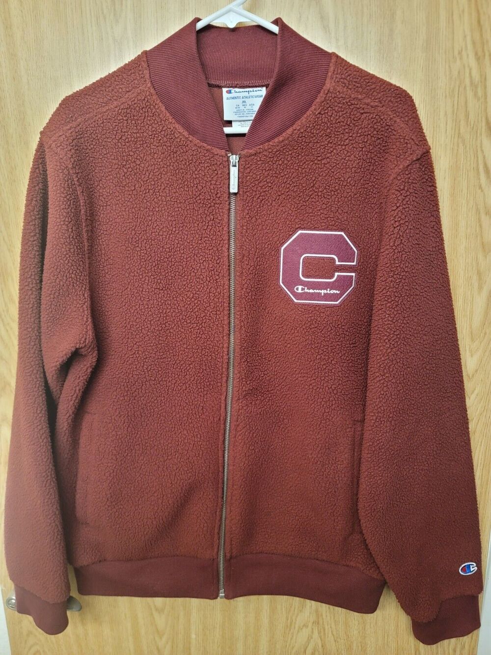 Champion Mens Red Sherpa Fleece Varsity Style Jacket~Size M